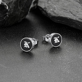 Engraved Black Onyx Stud Earrings with Viking Rune FaithHeart Jewelry