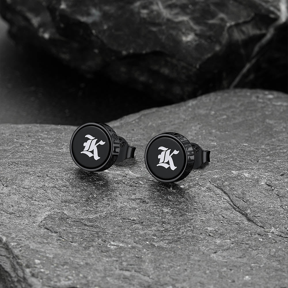 Engraved Black Onyx Stud Earrings with Viking Rune FaithHeart Jewelry