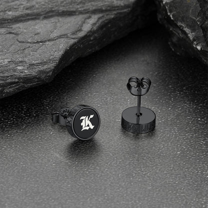 Engraved Black Onyx Stud Earrings with Viking Rune FaithHeart Jewelry