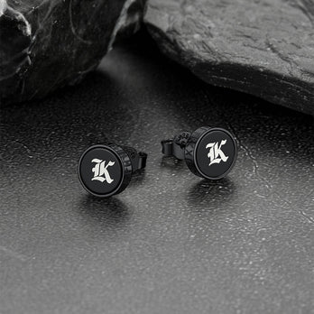 Engraved Black Onyx Stud Earrings with Viking Rune FaithHeart Jewelry