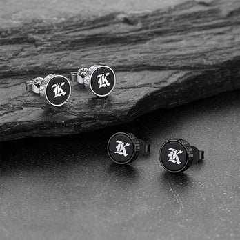 Engraved Black Onyx Stud Earrings with Viking Rune FaithHeart Jewelry