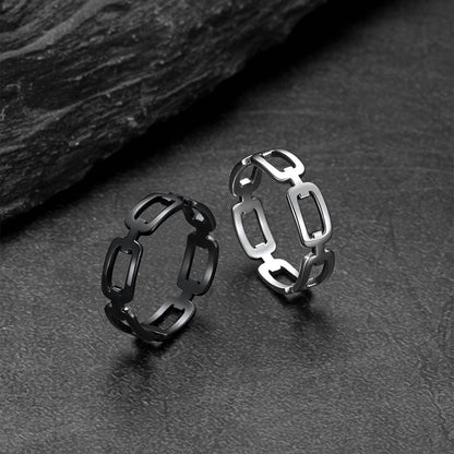 Black and silver chain-link rings