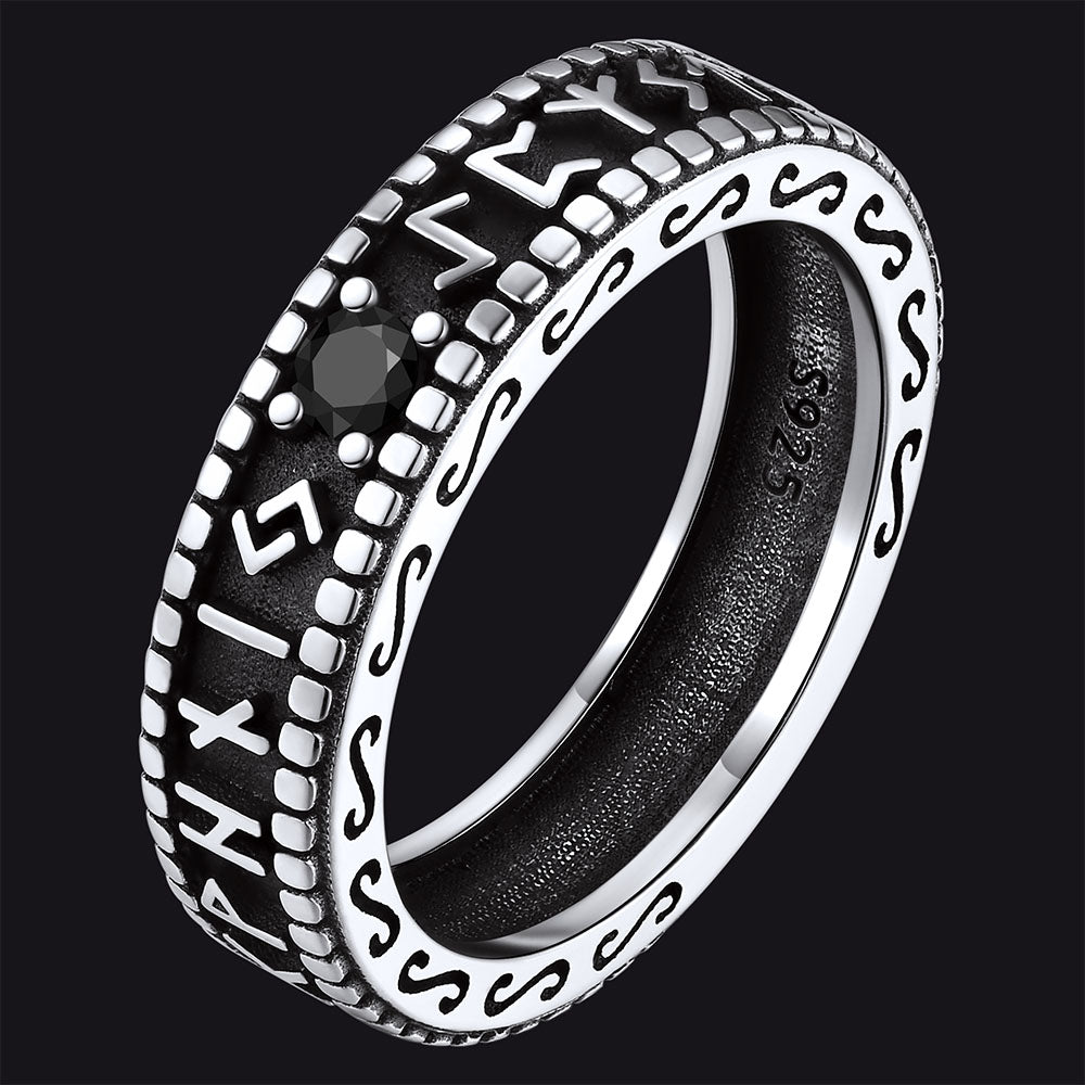 Norse Runes Ring with Black Onyx | Sterling Silver | Viking ...