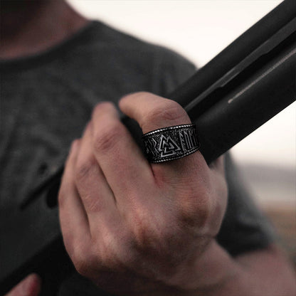 FaithHeart Norse Viking Valknut Ring with Rune for Men