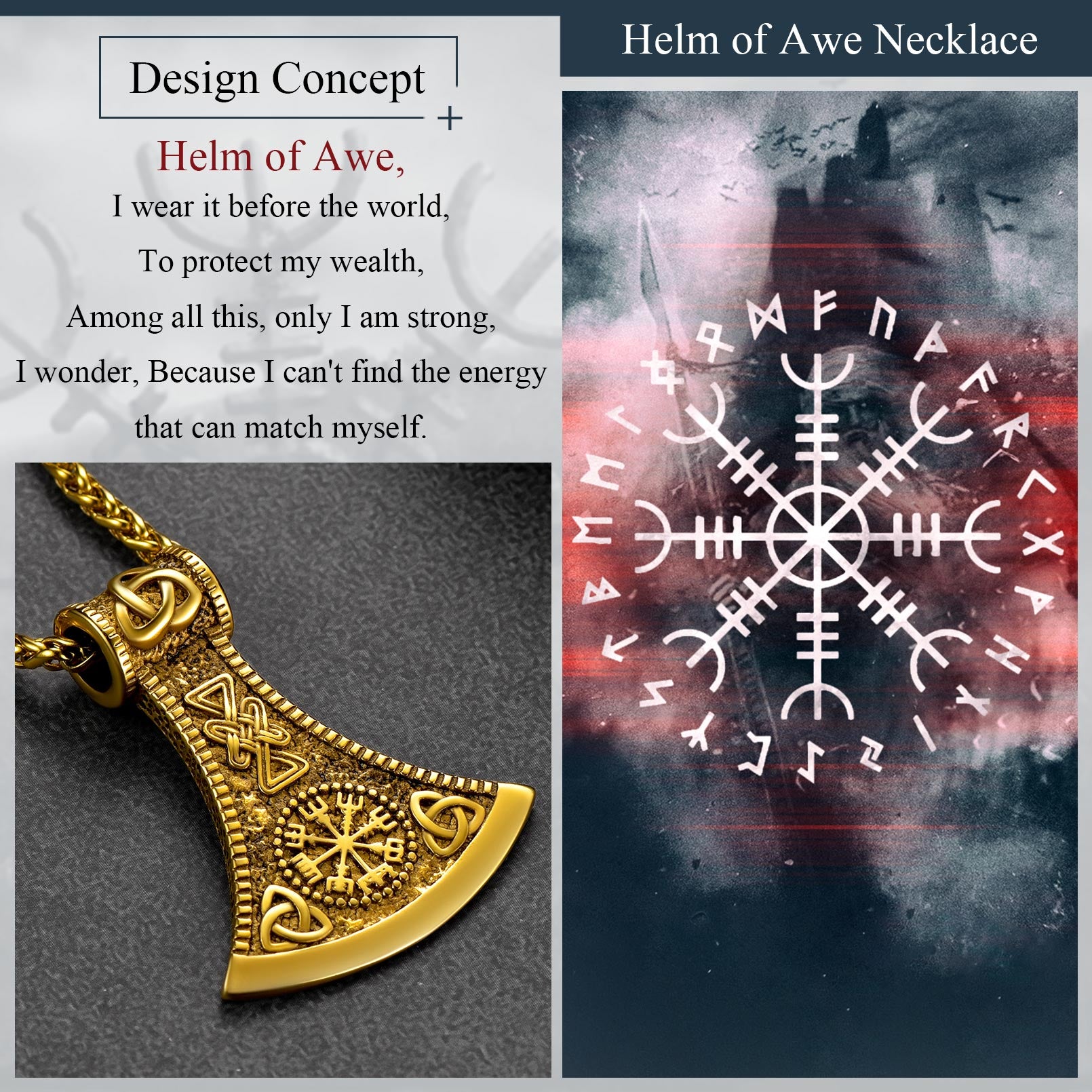 FaithHeart Viking Axe Pendant Necklace With Compass For Men FaithHeart