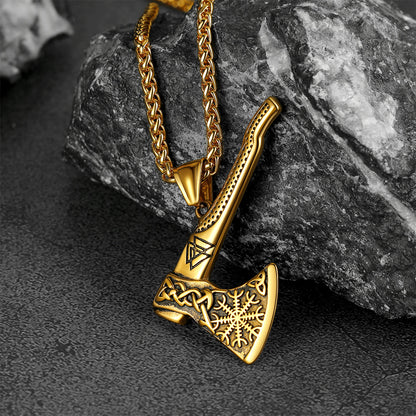 Norse Viking Axe Necklace With Compass For Men