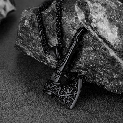 Norse Viking Axe Necklace With Compass For Men