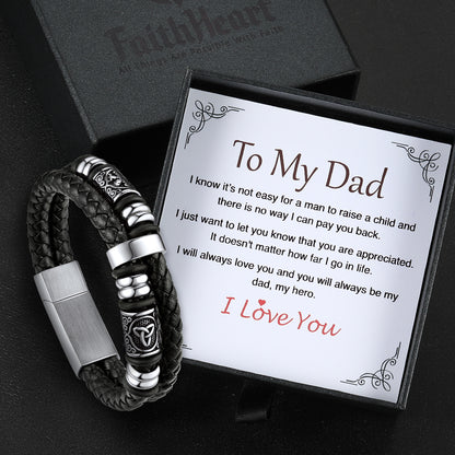 Viking Black Engraved Leather Braided Wristband Bracelet for Men FaithHeart Jewelry