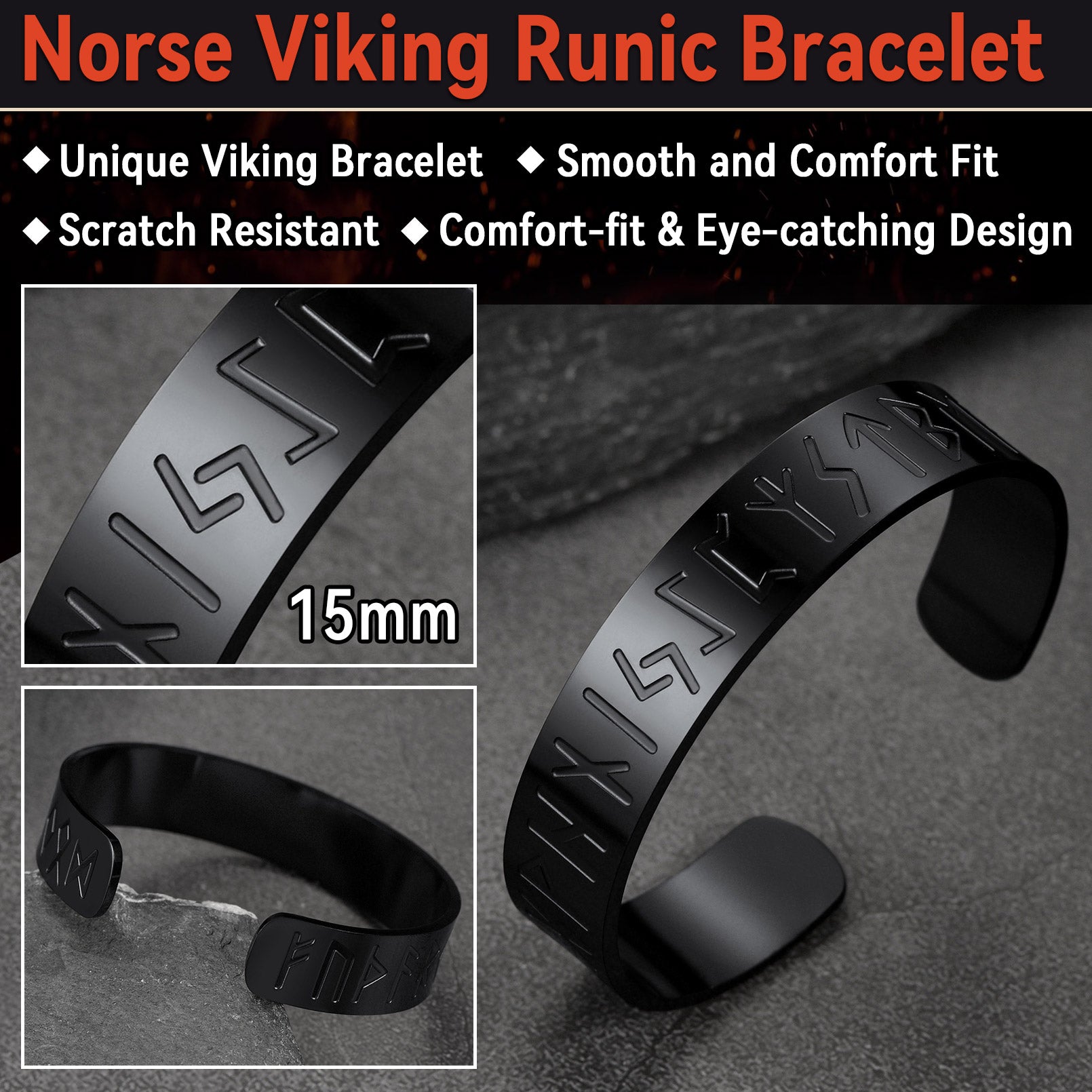 Viking Bracelet Rune Cuff Bangle For Men