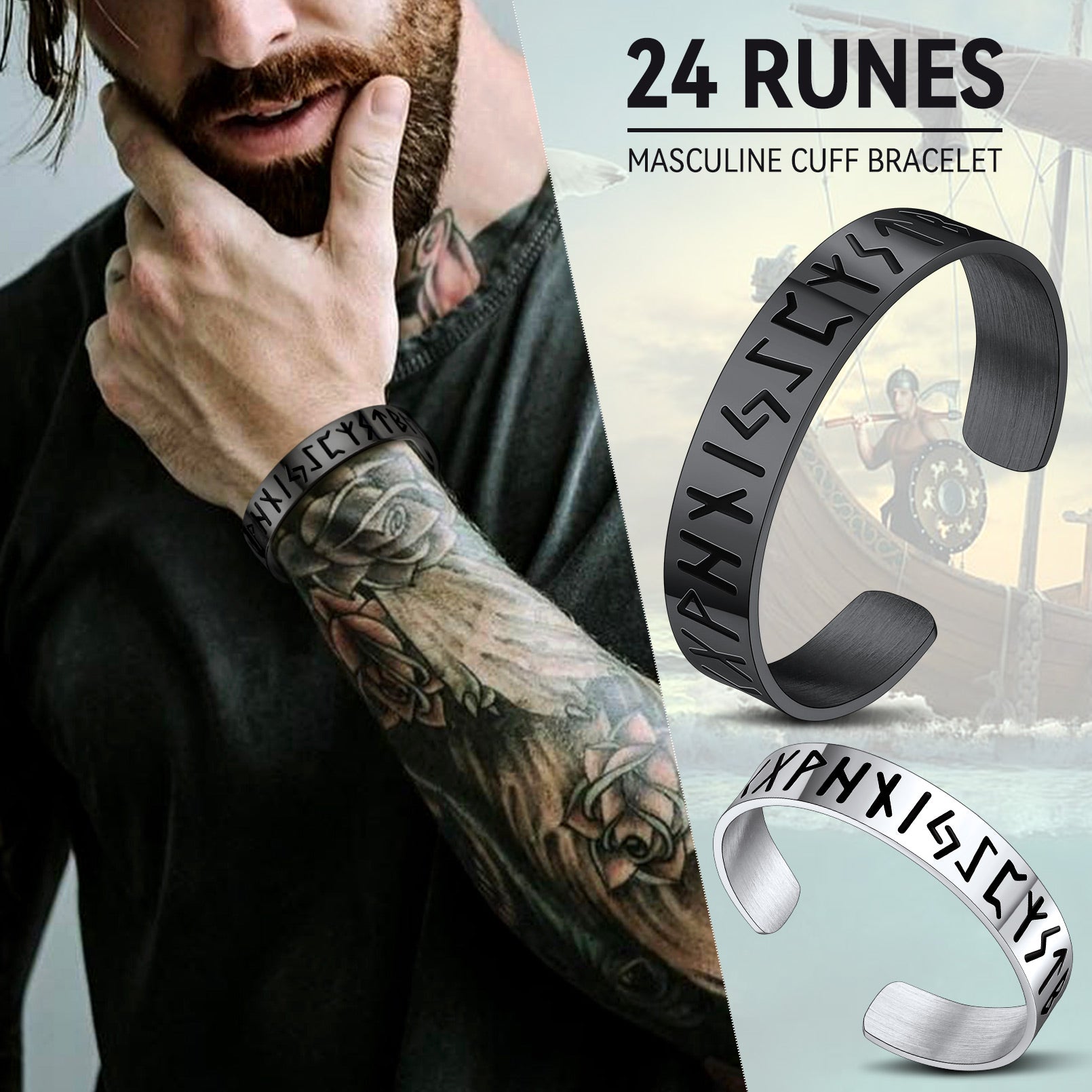 Viking Bracelet Rune Cuff Bangle For Men