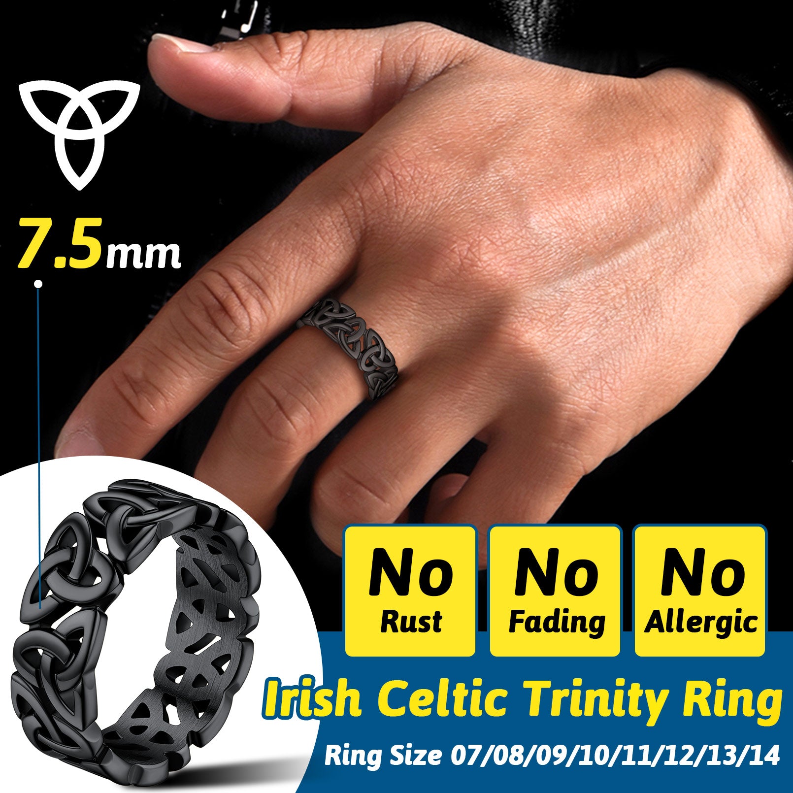 FaithHeart Viking Celtic Knot Ring Triquetra Ring For Men