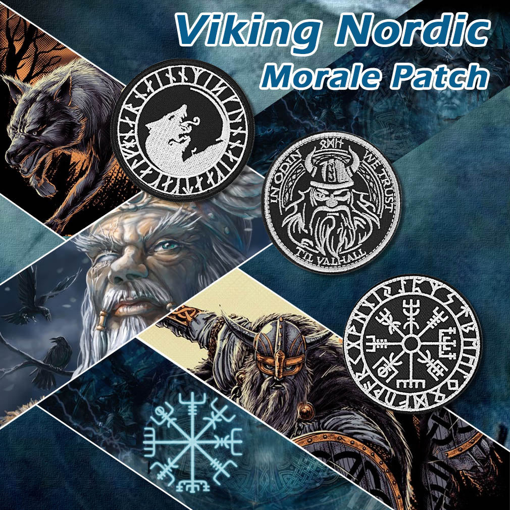 Norse Viking Compass Raven Badge Embroidered Applique Hook, 3 Pack