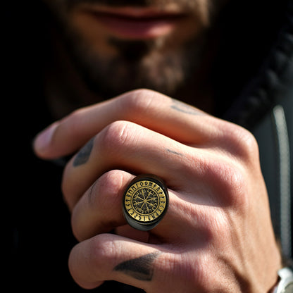 FaithHeart Viking Compass Vegvisir Ring with Runes For Men