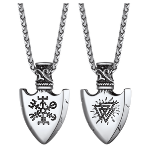 Viking Gungnir Pendant Necklace with Valknut and Vegvisir symbols