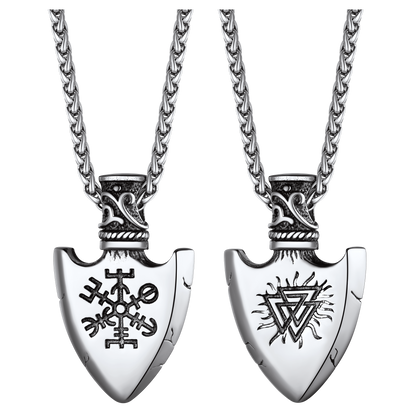 Viking Gungnir Pendant Necklace With Valknut & Compass for Men