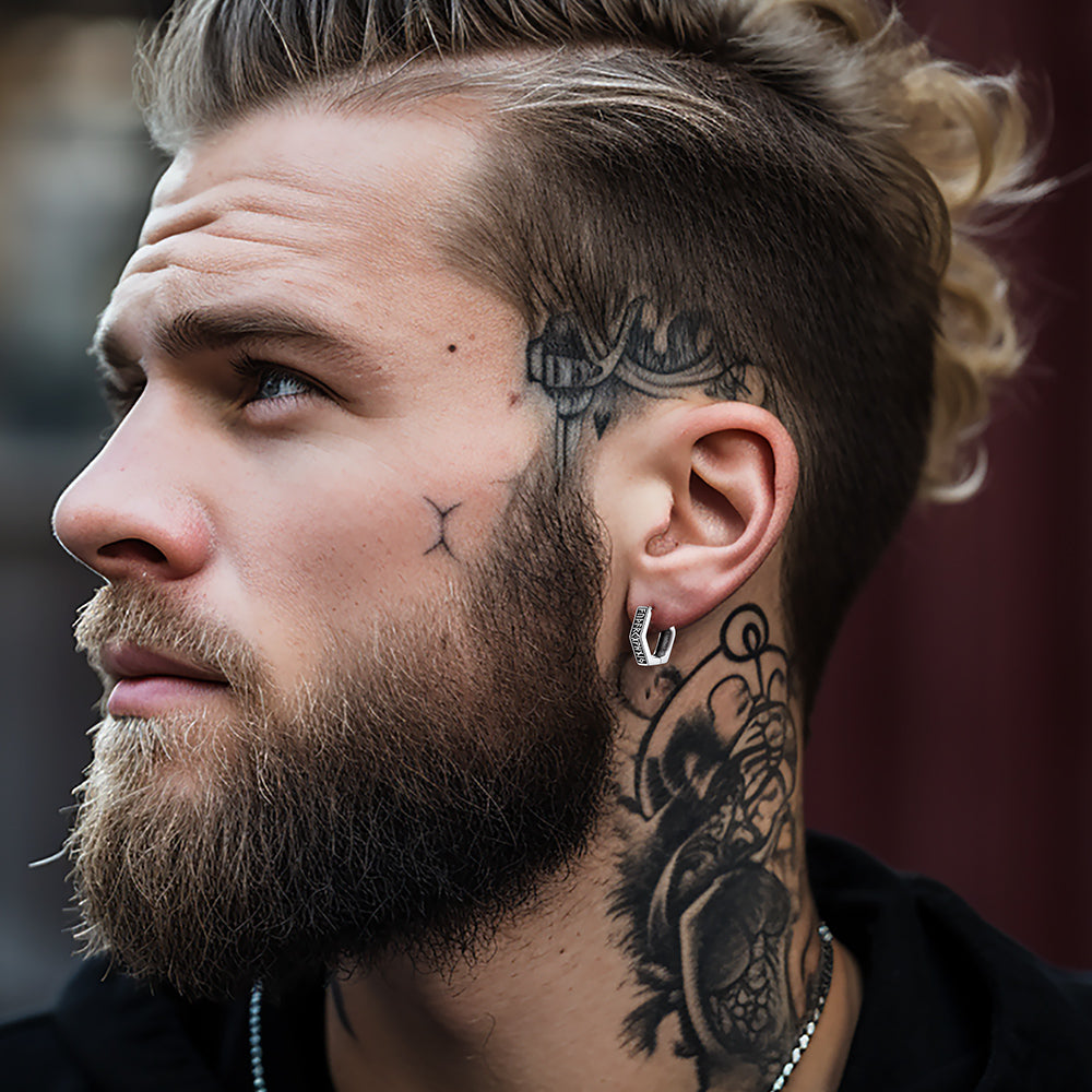 Viking Hexagon Runes Hoop Earrings For Men