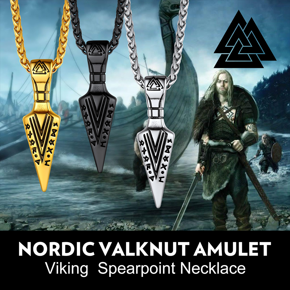 FaithHeart Viking Gungnir Spear Necklace For Men With Valknut FaithHeart