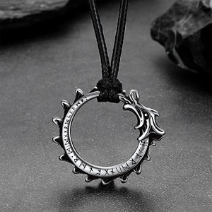 Viking Rune Gothic Dragon Head Leather Rope Necklace for Men