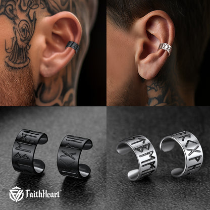 FaithHeart Viking Runes Ear Cuff Earrings For Men Sterling Silver FaithHeart