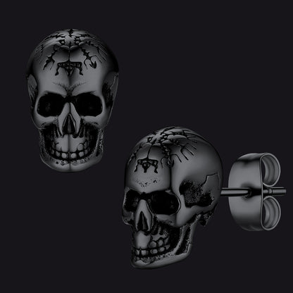 Viking Skeleton Skull Stud Earrings for Men