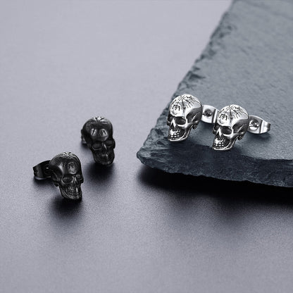 Viking Skeleton Skull Stud Earrings for Men