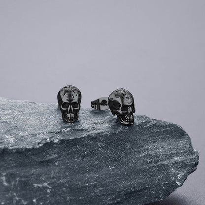 Viking Skeleton Skull Stud Earrings for Men