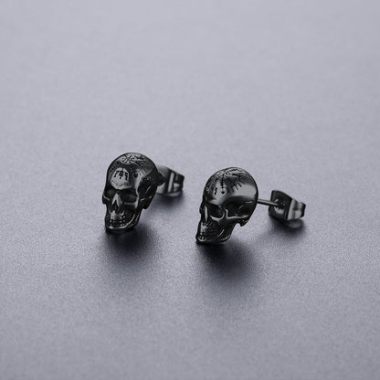 Viking Skeleton Skull Stud Earrings for Men