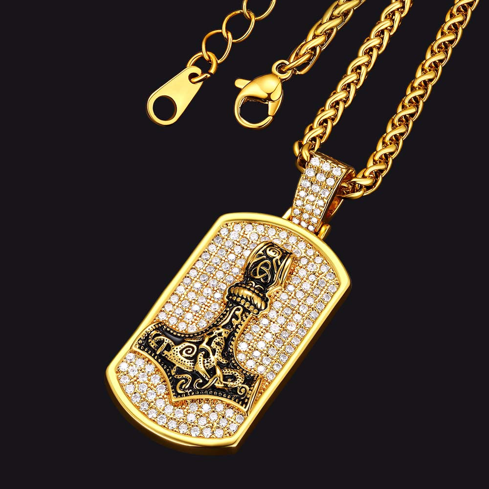 Viking Thors Hammer Dog Tag Pendant Necklace
