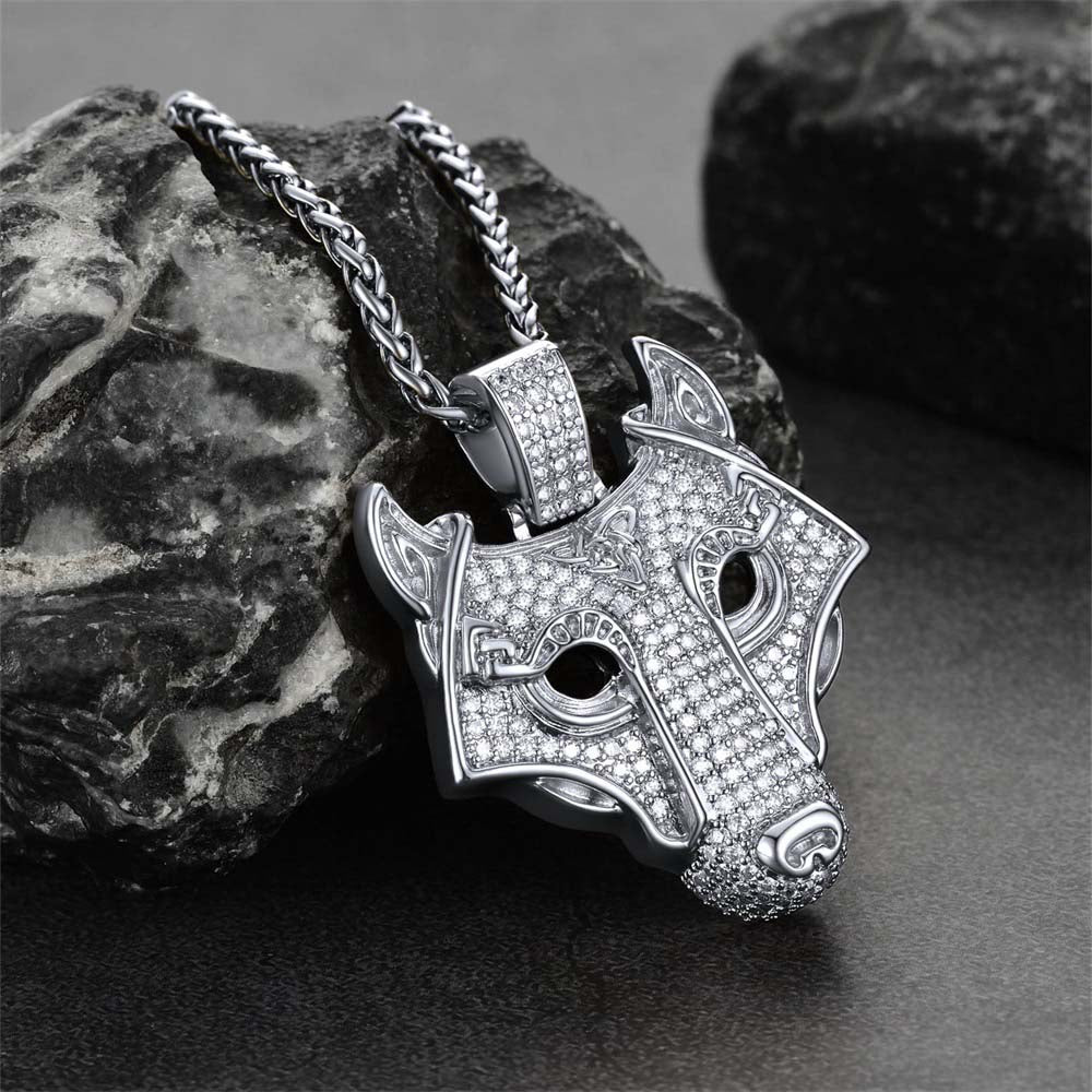 FaithHeart Viking Wolf Necklace With Cubic Zirconia FaithHeart