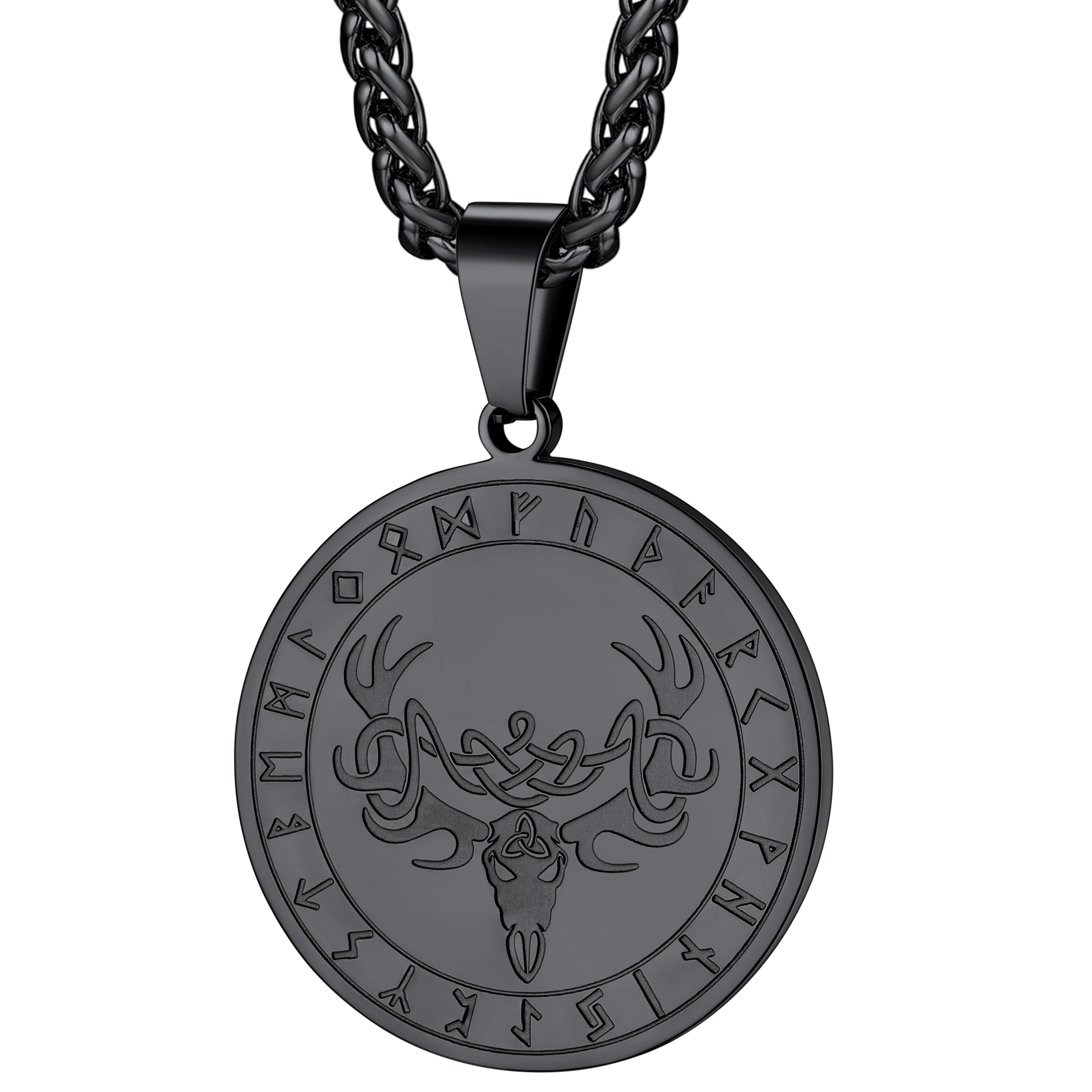 FaithHeart Jewelry Stainless Steel Norse Viking Deer Necklace