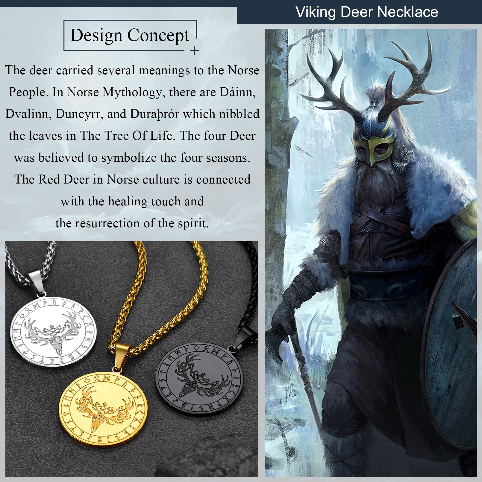 Flash Sale Stainless Steel Norse Viking Deer Necklace For Men