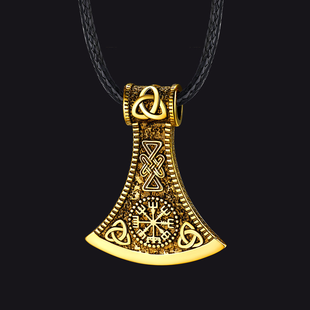 Viking Axe Compass Braided Leather Necklace for Men & Women