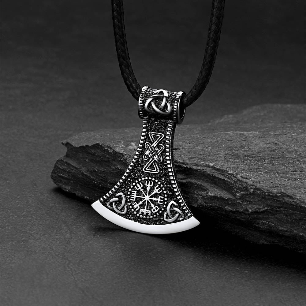 ドリカム　ブレスレット、ネックレス Viking Axe Compass Braided Leather Necklace for Men & Women