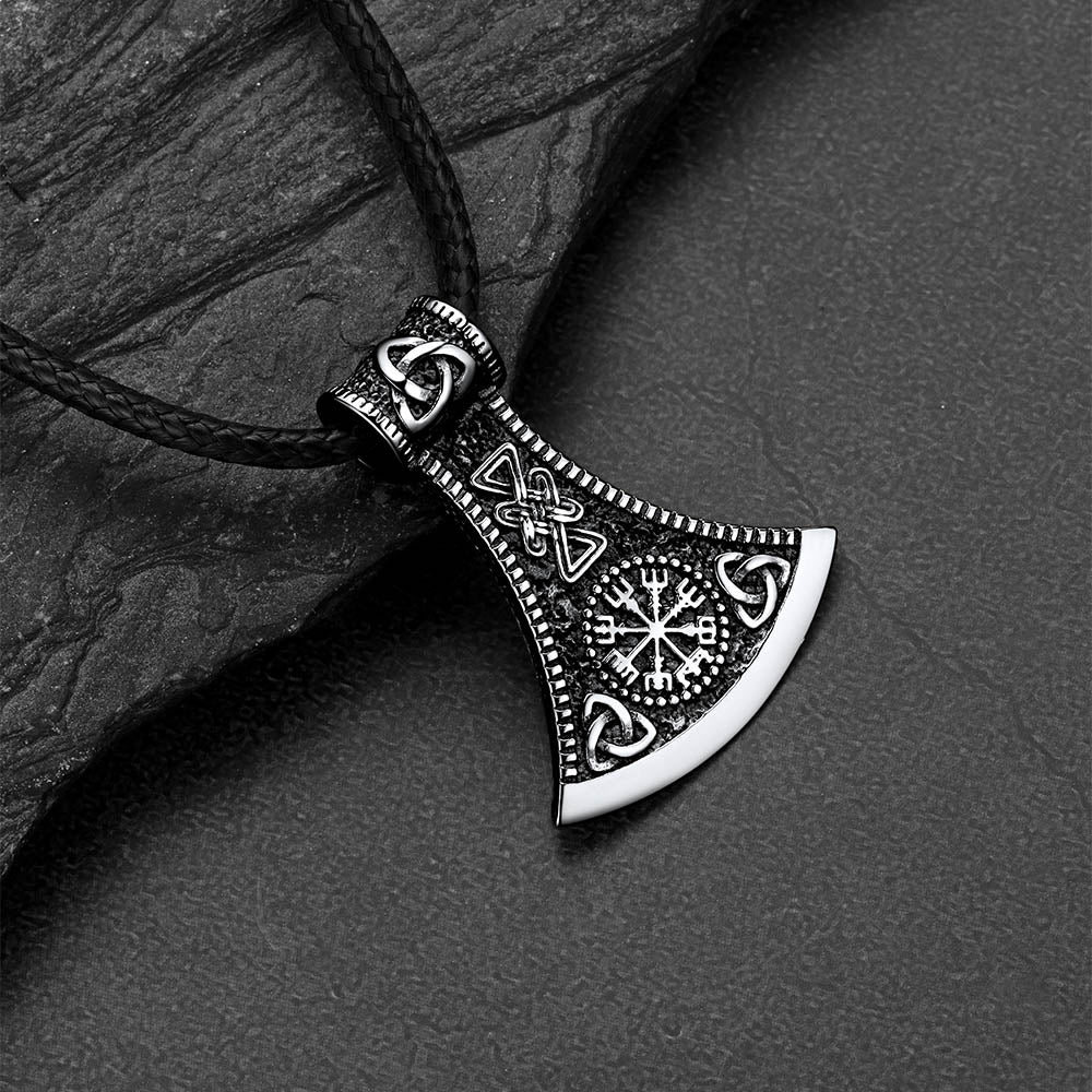 Viking Axe Compass Braided Leather Necklace for Men & Women