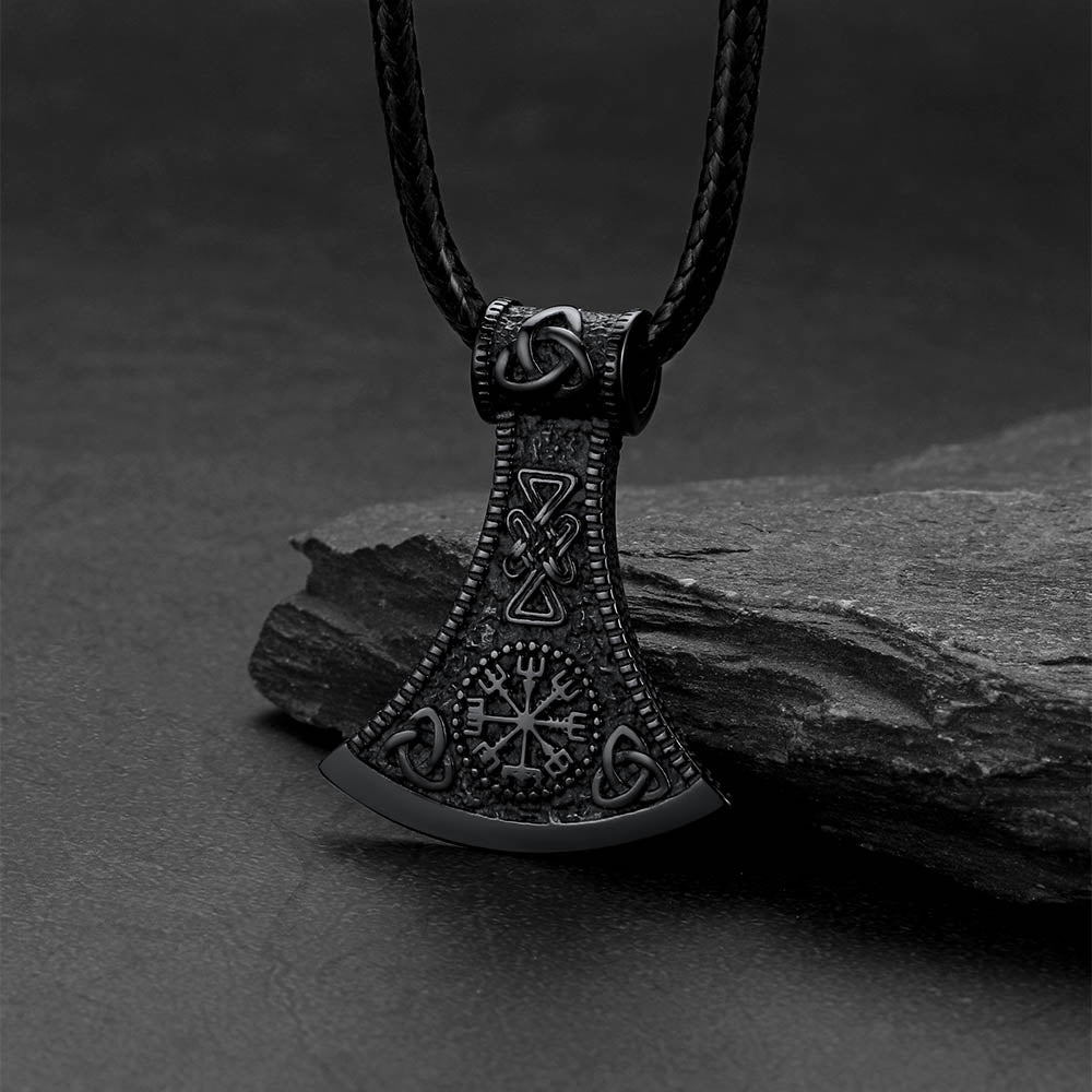 アクセサリー 32cm 12cm Viking Axe Compass Braided Leather Necklace for Men & Women