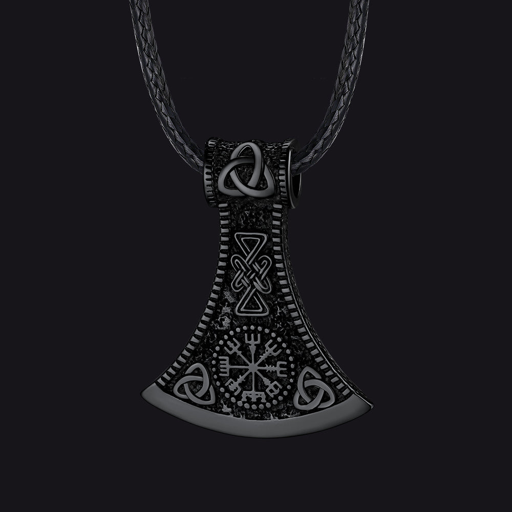 Viking Axe Compass Braided Leather Necklace for Men & Women