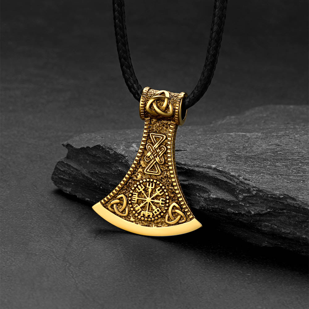 アクセサリー 32cm 12cm Viking Axe Compass Braided Leather Necklace for Men & Women