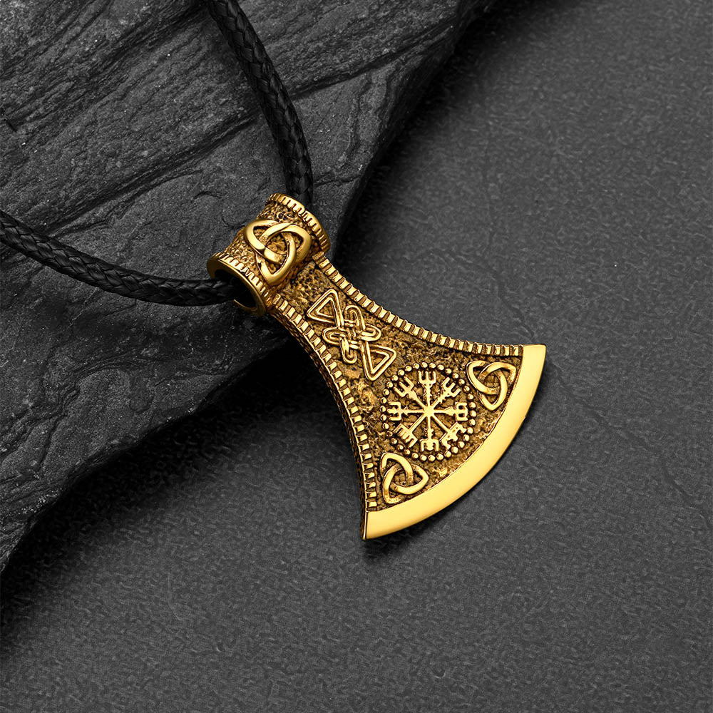 Viking Axe Compass Braided Leather Necklace for Men & Women