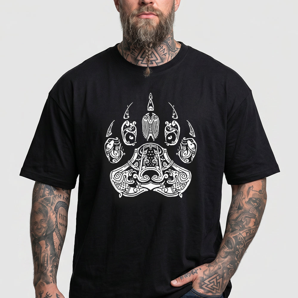 Viking Bear Paw T-Shirt Norse Mythology Graphic Tee for Men Boyfriend Gift