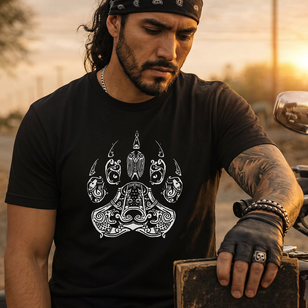 Viking Bear Paw T-Shirt Norse Mythology Graphic Tee for Men Boyfriend Gift