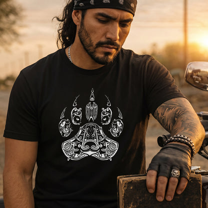 Viking Bear Paw T-Shirt Norse Mythology Graphic Tee for Men Boyfriend Gift