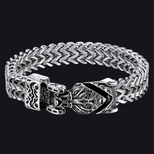 Viking Fenrir Wolf Head Double Foxtail Chain Bracelet for Menimg