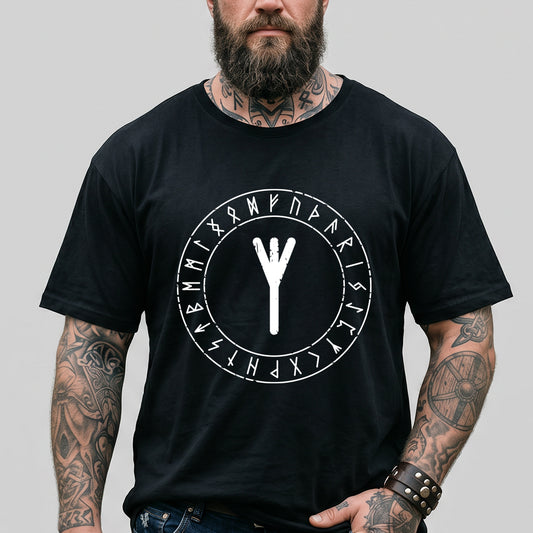 Norse Elder Futhark Graphic Tee Black T-Shirt for Men Husbandimg