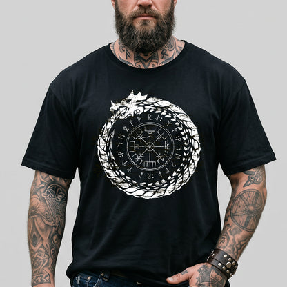 Viking Norse Rune Compass T Shirts Jormungandr Tee for Men