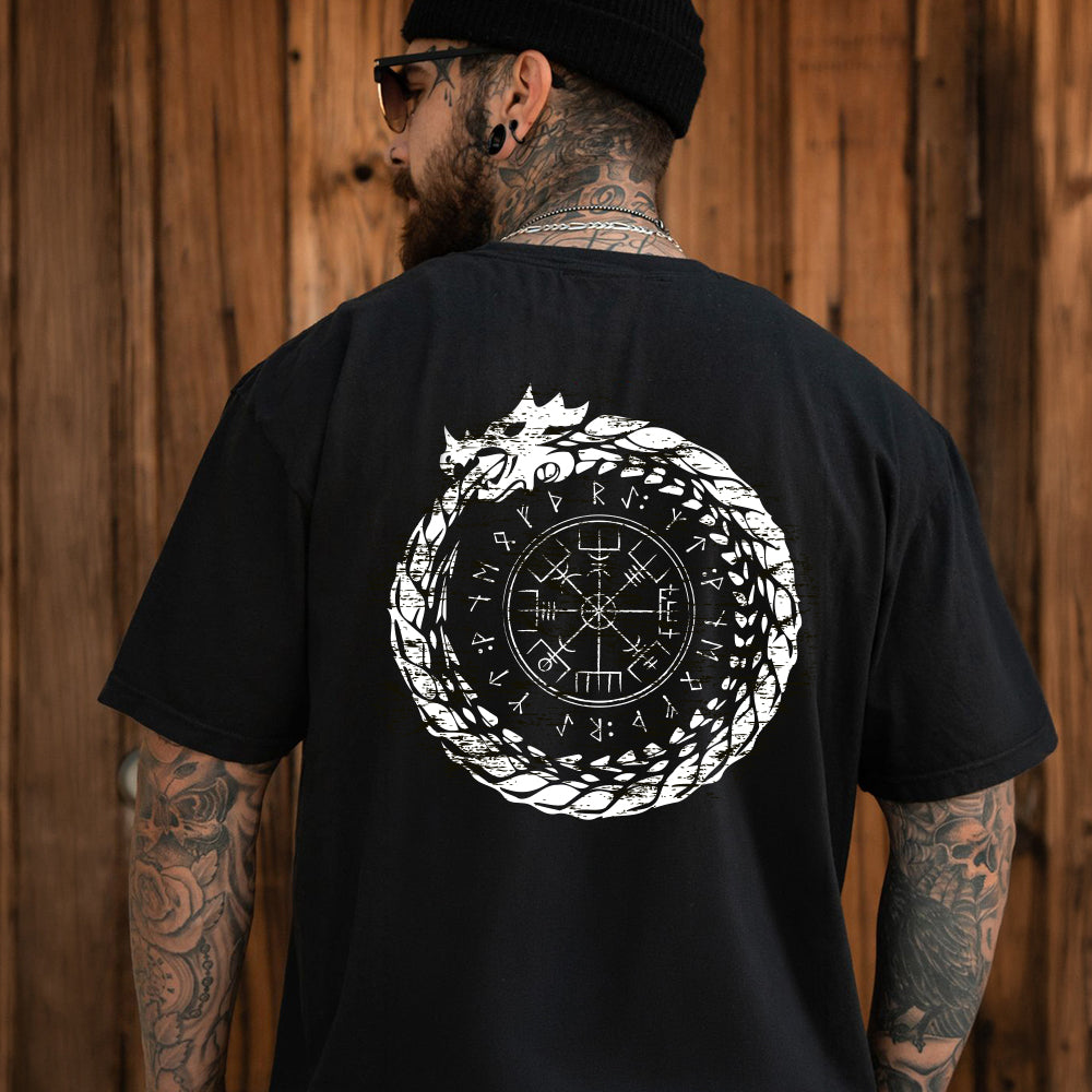 Viking Norse Rune Compass T Shirts Jormungandr Tee for Men Husband