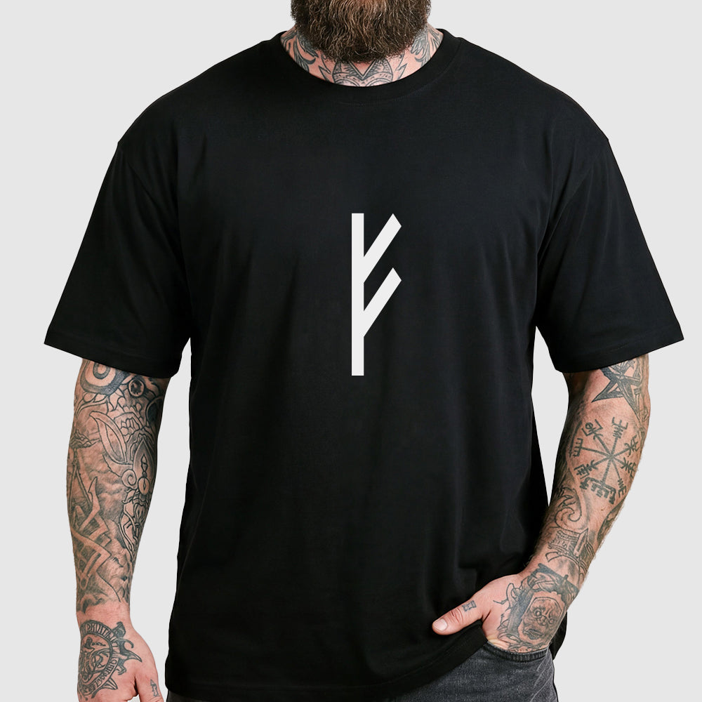 ᚠ / XS-3XL Viking Norse Runic Symbol Black T-Shirt for Menimg