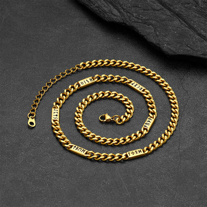 Viking Rune Futhark Alphabet Cuban Link Chain Necklace for Men