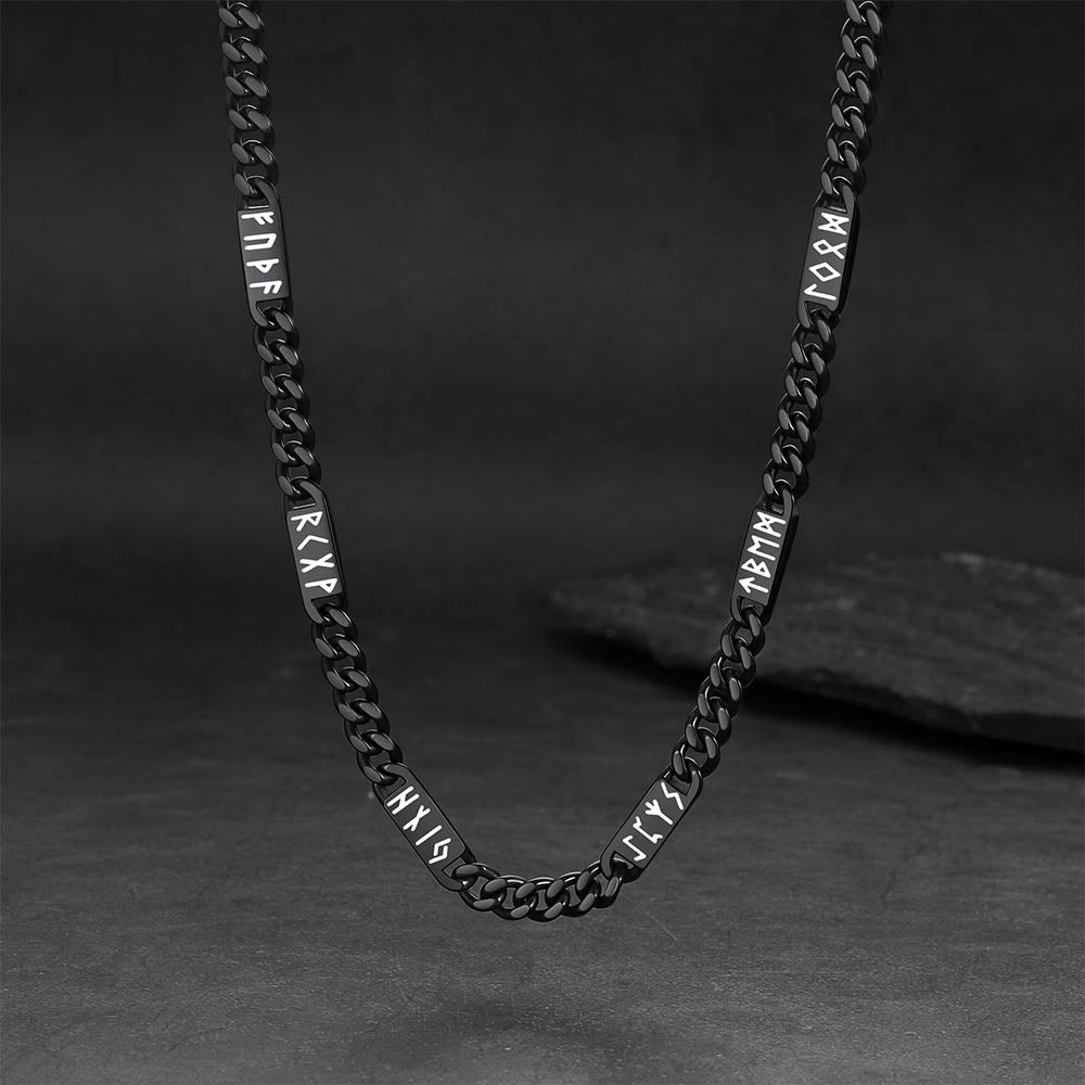 Viking Rune Futhark Alphabet Cuban Link Chain Necklace for Men