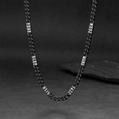 Viking Rune Futhark Alphabet Cuban Link Chain Necklace for Men