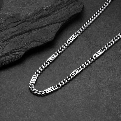 Viking Rune Futhark Alphabet Cuban Link Chain Necklace for Men